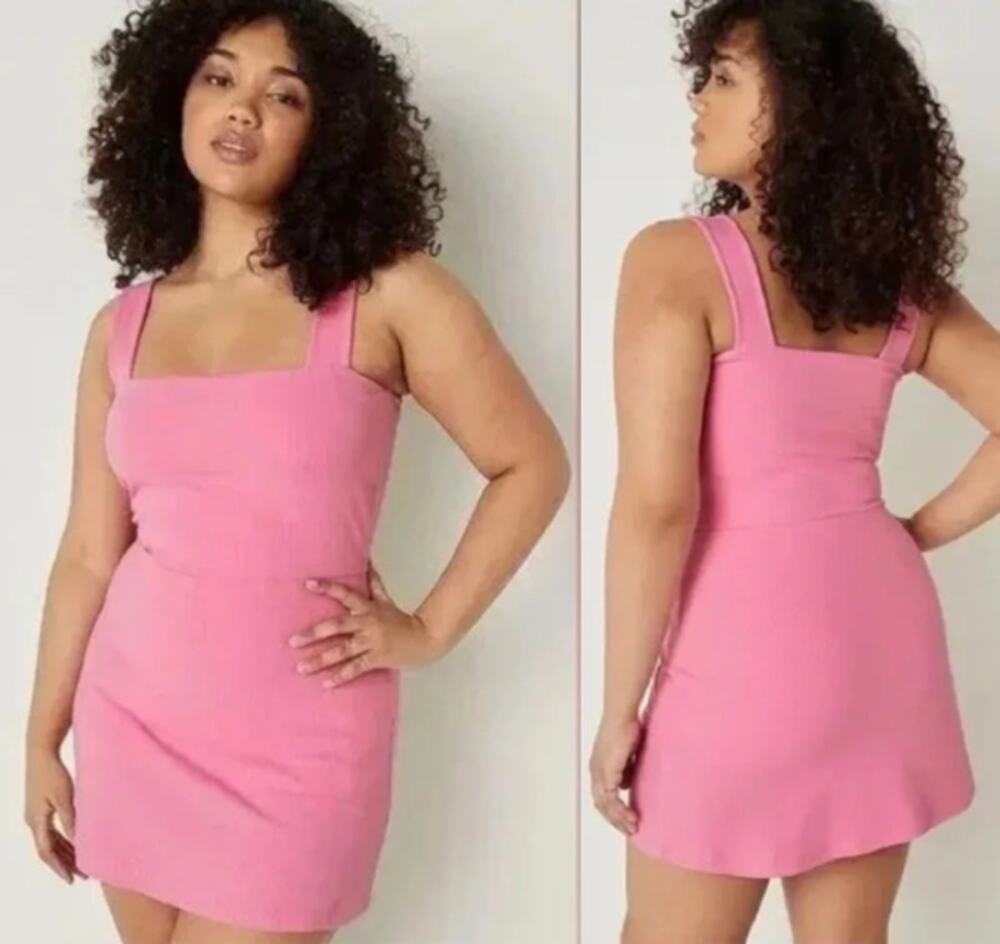 Victoria's Secret PINK Ribbed Square-Neck Active Skort Tank Mini Dress Pink XXL